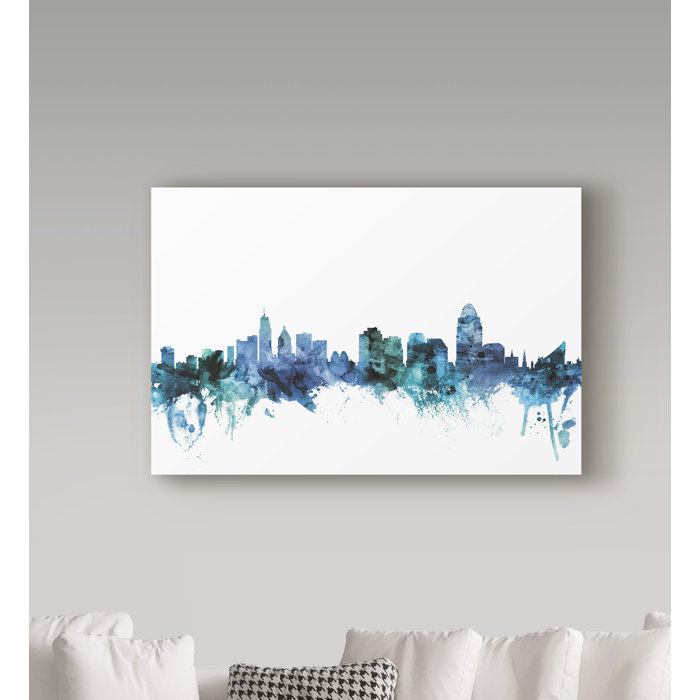 Wrought Studio 'Cincinnati Ohio Blue Teal Skyline' Graphic Art Print on